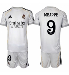 Men Real Madrid 9 Kylian Mbappe 25 26 White Home Soccer Jersey Suit