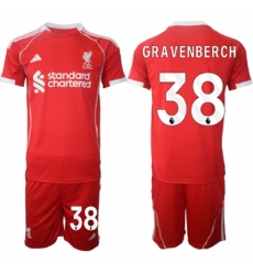 Men Liverpool 38 Ryan Gravenberch 2025 Red Home Soccer Jersey Suit