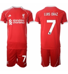 Men Liverpool 7 Luis Daz 2025 Red Home Soccer Jersey Suit