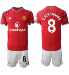 Men Manchester United 8 Bruno Fernandes 2025 26 Red Home Soccer Jersey Suit