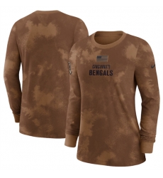 Women Cincinnati Bengals Brown 2023 Salute To Service Long Sleeve T Shirt Run Small