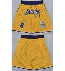 Men Los Angeles Lakers 8 Kobe Bryant Yellow 2025 Shorts  