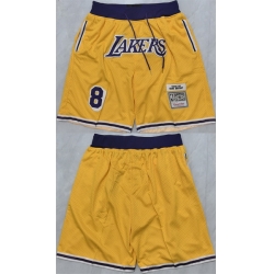 Men Los Angeles Lakers 8 Kobe Bryant Yellow 2025 Shorts  