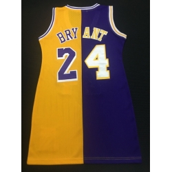 Women Los Angeles Lakers 24 Kobe Bryant Dress Stitched Jersey Yellow Purple Split II