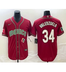 Mens Mexico Baseball #34 Fernando Valenzuela 2023 Red Blue World Baseball Classic Stitched Jersey