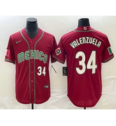 Men's Mexico Baseball #34 Fernando Valenzuela Number 2023 Red Blue World Baseball Classic Stitched Jersey2