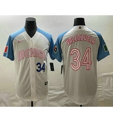 Men's Mexico Baseball #34 Fernando Valenzuela Number 2023 White Blue World Classic Stitched Jerseys