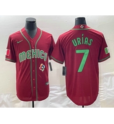 Men's Mexico Baseball #7 Julio Urias 2023 Red Green World Baseball Classic Stitched Jersey