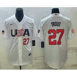Mens USA Baseball #27 Mike Trout Number 2023 White World Baseball Classic Replica Stitched Jersey