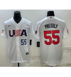 Mens USA Baseball #55 Ryan Pressly Number 2023 White World Baseball Classic Stitched Jersey