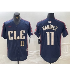 Men Cleveland Guardians 11 Jose Ramirez Navy 2024 City Connect Limited Stitched Baseball Jersey 3