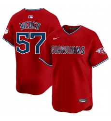 Men Cleveland Guardians 57 Shane Bieber Red Alternate Limited Stitched Baseball Jersey