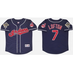 Men Cleveland Guardians  7 Kenny Lofton Navy 1995 World Series Stitched Baseball Jersey