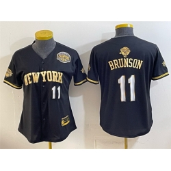 Women New York Knicks  11 Jalen Brunson Black Gold 2026 Finals   Eastern Conference Champions Patch Stitched Baseball Jersey