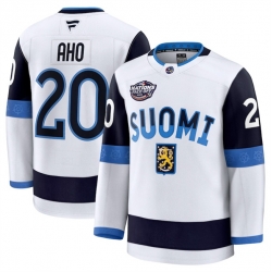 Men Finland 20 Sebastian Aho White 2025 4 Nations Face Off Premium Stitched Jersey