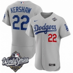 Men Los Angeles Dodgers 22 Clayton Kershaw 2025 World Series Cool Base Stitched Baseball Jersey Gray