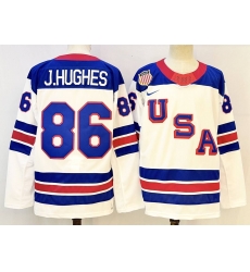 Men's USA #86 Jack Hughes White 2026 Stitched Hockey Olympic Jersey Men's USA #86 Jack Hughes White 2026 Stitched Hockey Olympic Jersey