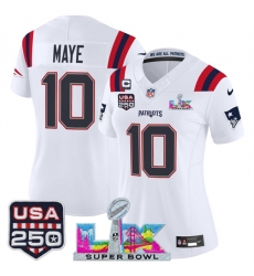 Women New England Patriots 10 Drake Maye White 2025 F U S E 1 Star C Patch And Super Bowl LX Patch 26 USA 250 27 Patch Vapor Limited Football Stitched Je Women New England Patriots 10 Drake Maye White 2025 F U S E 1 Star C Patch And Super Bowl LX Patch 26 USA 250 27 Patch Vapor Limited Football Stitched Je