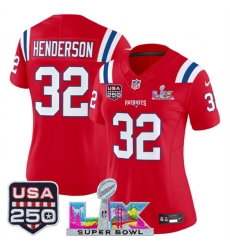 Women New England Patriots 32 TreVeyon Henderson Red 2025 F U S E Super Bowl LX Patch And USA 250 27 Patch Vapor Limited Football Stitched Jersey Women New England Patriots 32 TreVeyon Henderson Red 2025 F U S E Super Bowl LX Patch And USA 250 27 Patch Vapor Limited Football Stitched Jersey
