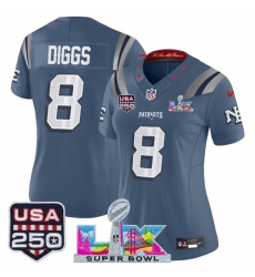 Women New England Patriots 8 Stefon Diggs Storm Blue 2025 F U S E Super Bowl LX USA 250 Patch Rivalries Vapor Limited Football Stitched Jersey Women New England Patriots 8 Stefon Diggs Storm Blue 2025 F U S E Super Bowl LX USA 250 Patch Rivalries Vapor Limited Football Stitched Jersey