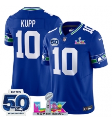 Women Seattle Seahawks 10 Cooper Kupp Royal 2025 F U S E  Super Bowl LX Patch And 50th Season Patch Vapor Throwback Limited Stitched Football Jersey 