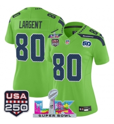 Women Seattle Seahawks 80 Steve Largent Green 2025 F U S E Super Bowl LX Patch And 50th Season 26 USA 250 27 Patch Vapor Limited Football Stitched Jersey Women Seattle Seahawks 80 Steve Largent Green 2025 F U S E Super Bowl LX Patch And 50th Season 26 USA 250 27 Patch Vapor Limited Football Stitched Jersey