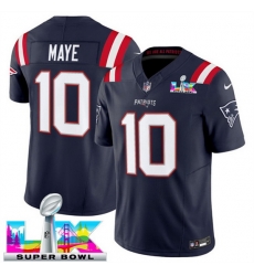 Youth New England Patriots 10 Drake Maye Navy 2025 F U S E  Super Bowl LX Patch Vapor Limited Stitched Football Jersey