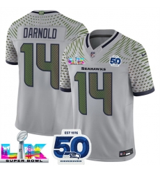 Men Seattle Seahawks 14 Sam Darnold Grey 2025 F U S E  Super Bowl LX Patch And 50th Season Patch  Rivalries Vapor Limited Stitched Football Jersey