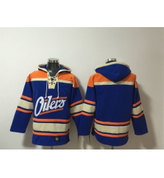 Men Edmonton Oilers 29 Leon Draisaitl Blue Lace Up Pullover Hoodie